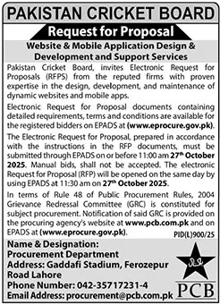 Pakistan Cricket Board Lahore Tender Notice